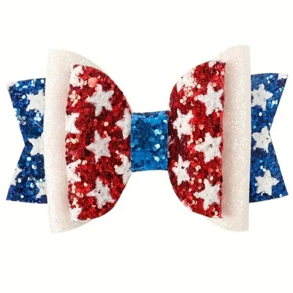 Girls sequin patrotic july 4th hair bow - Picture 1 of 4
